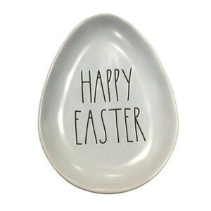 Rae Dunn Happy Easter Light Blue 7 1/2" Egg Shaped Ceramic Dish